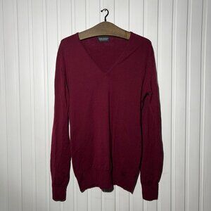 John Smedley Men's V Neck Merino Wool Burgundy Red Sweater Size S